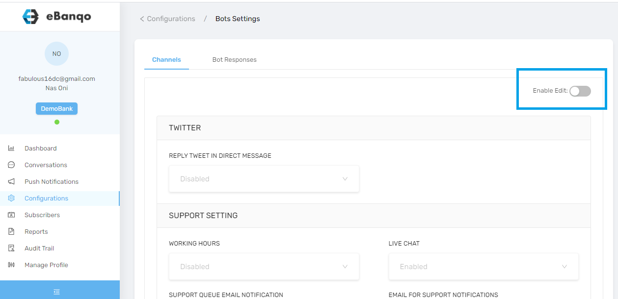Toggle enable edit button