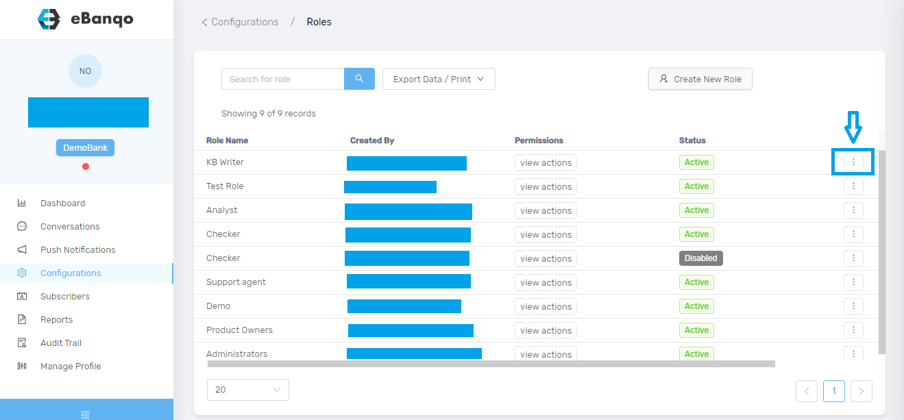 Edit permission in eBanqo Messenger
