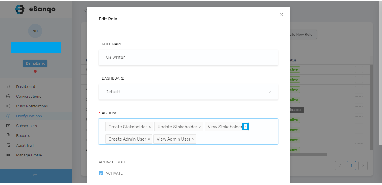 How to edit permissions in eBanqo Messenger