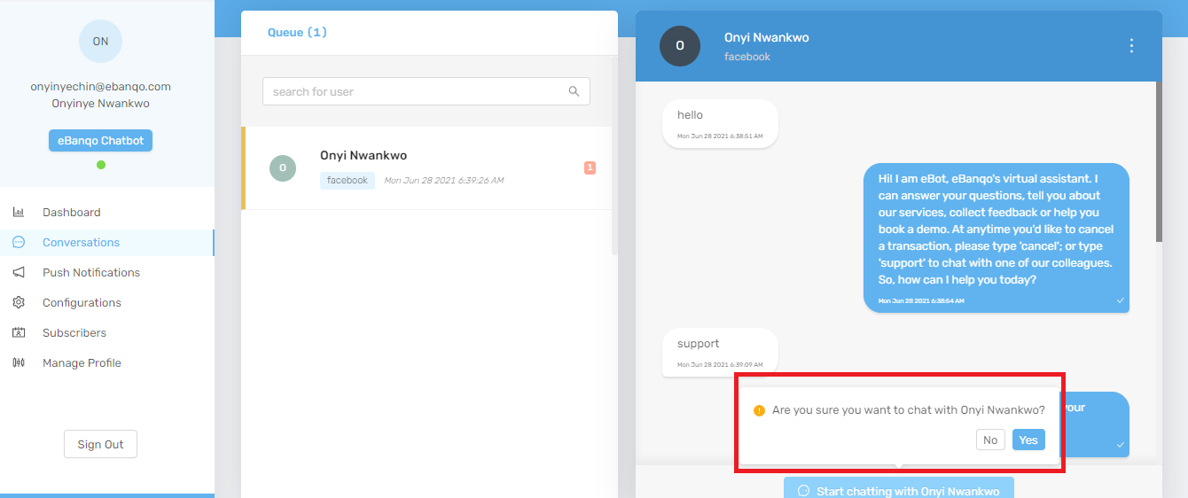 How to chat with customers on eBanqo Messenger