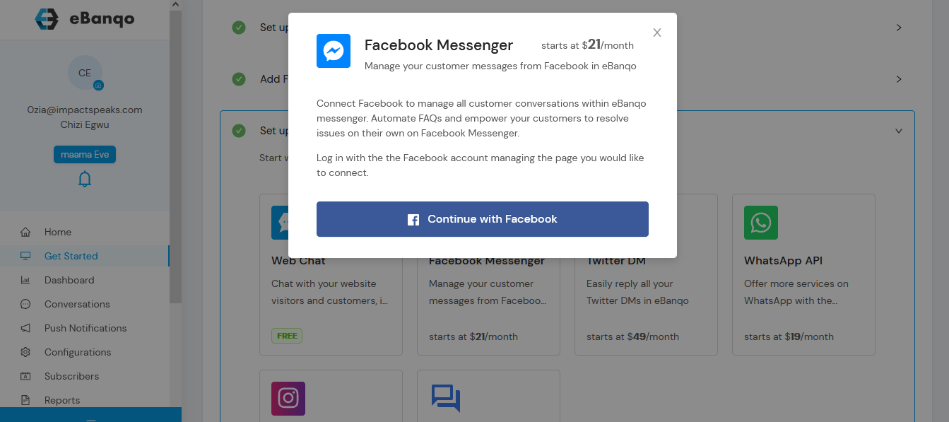 Facebook connection