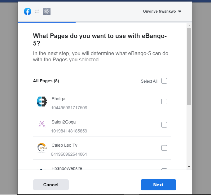 Select Facebook page