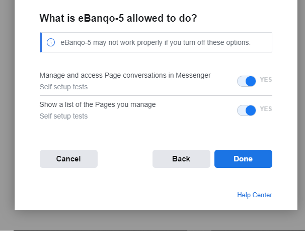 Facebook confirmation page