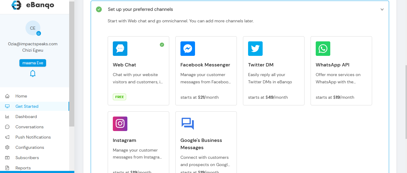 Preferred channels dashboard