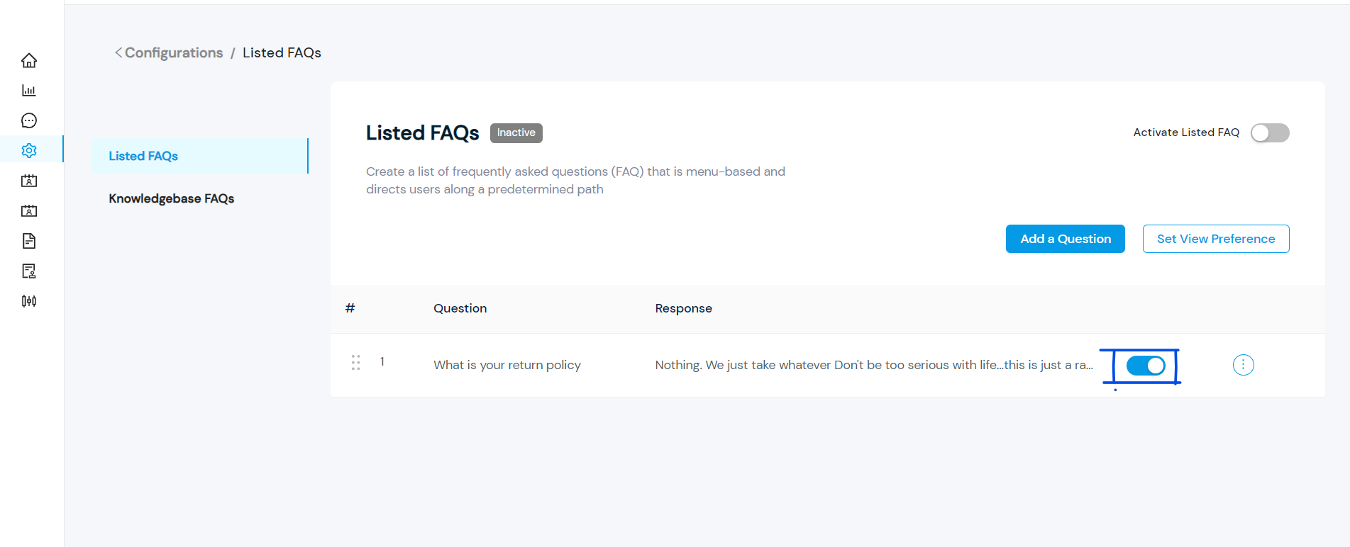 Selecting the FAQs to be displayed 