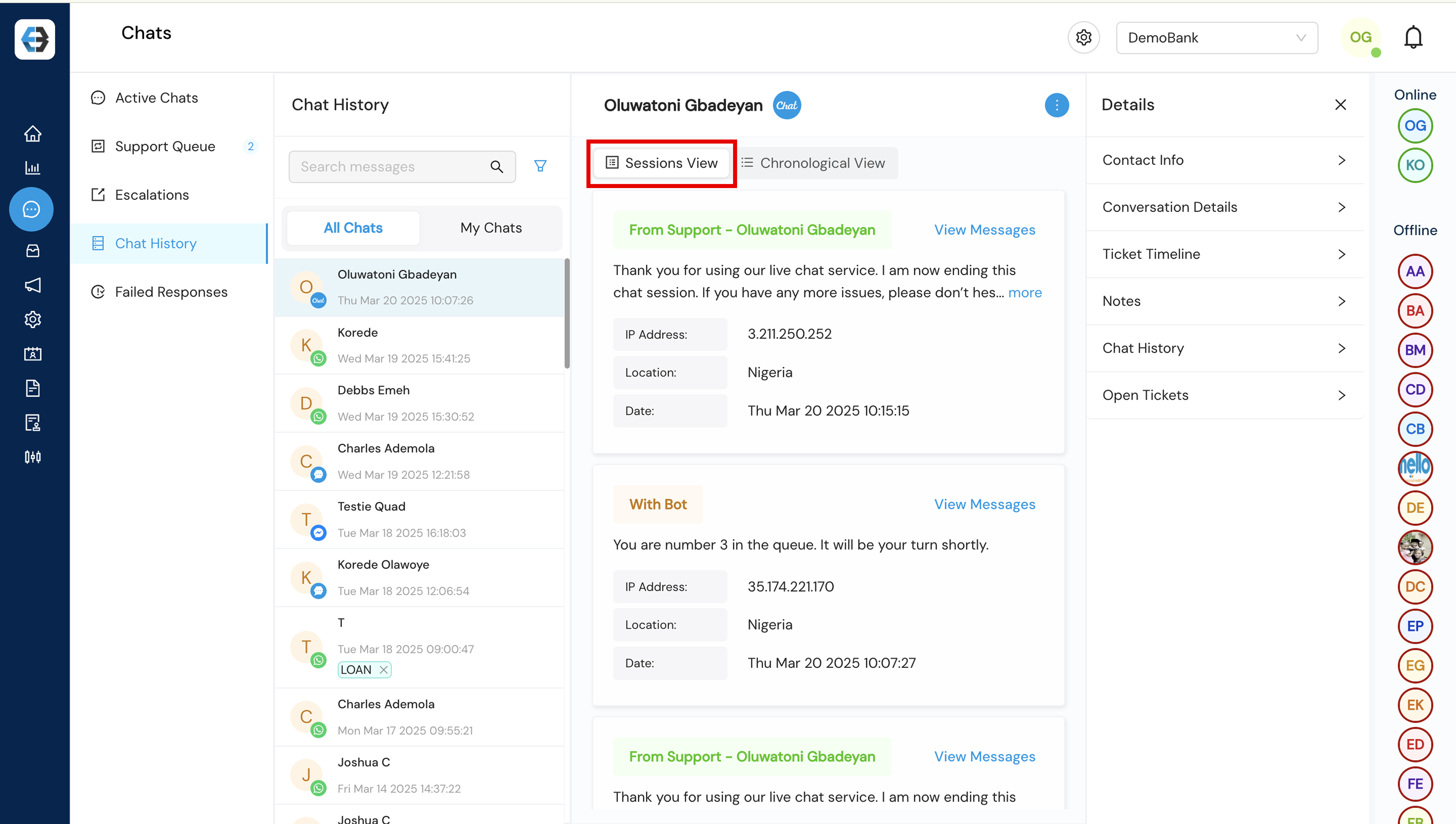 Managing Support Queue, Active Chats, Escalations, Chat History, and Failed Responses 